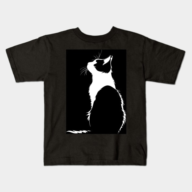 Black and white Cat Kids T-Shirt by erzebeth